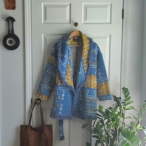 Cider oversized blanket coat with fun south western design tassle collar S M L